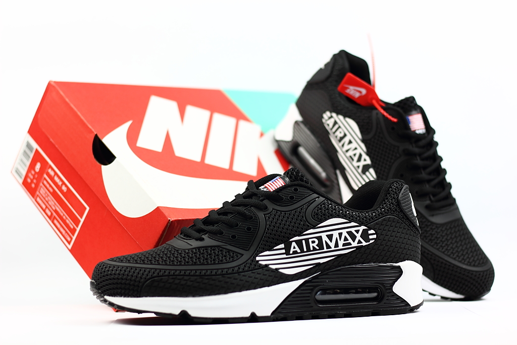 Men Nike Air Max 90 Nano Black White Logo Shoes